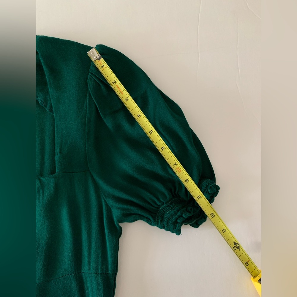 Reformation Womens Lacey Dress Size 12 Emerald Green Puff Sleeve Midi Retro - Picture 9 of 10